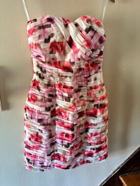 H&M Strapless Floral Watercolor Print Dress in Pink and White
